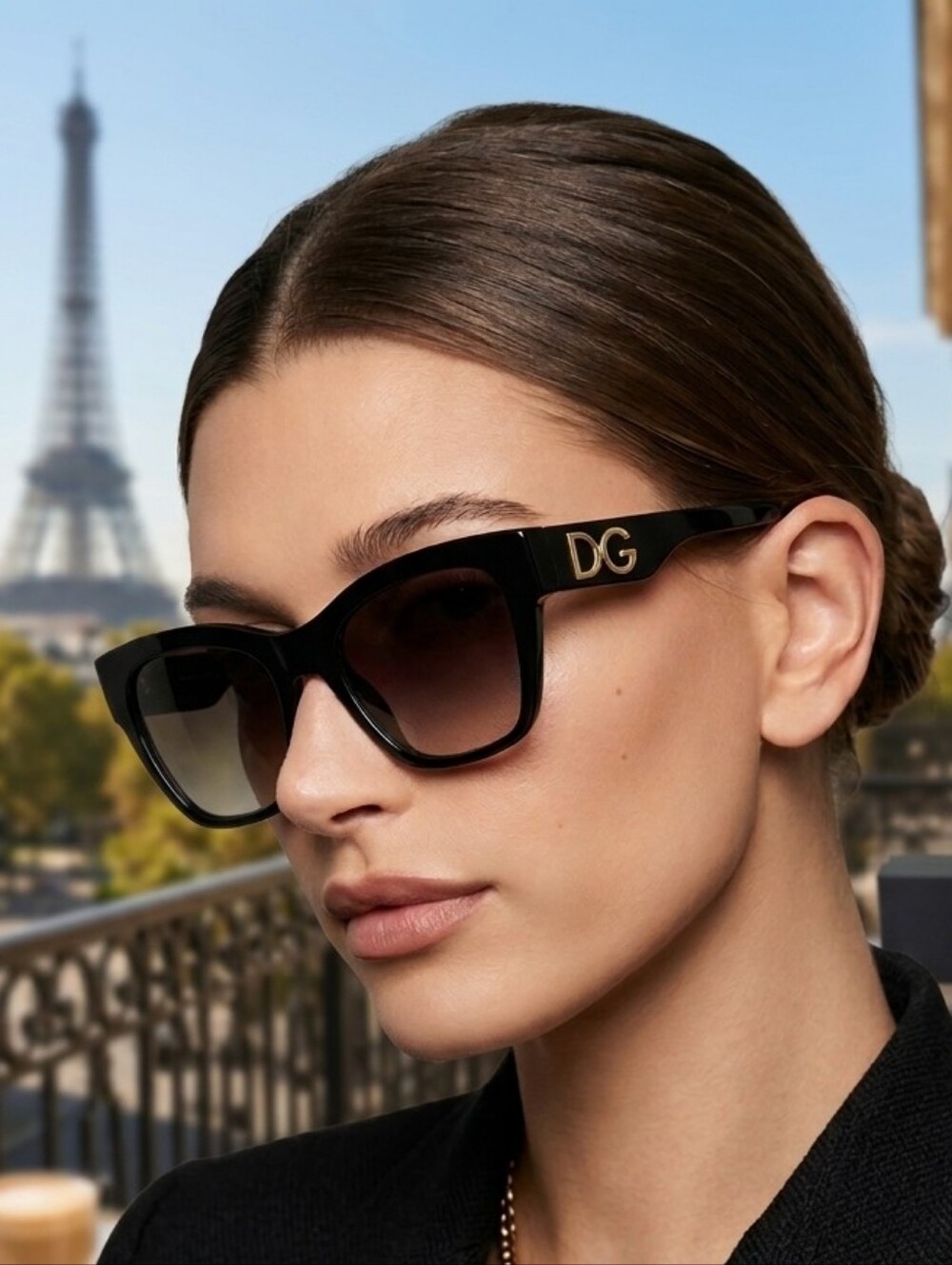 Dolce & Gabbana Black Square Cat-Eye Sunglasses | Gold DG Logo Hardware